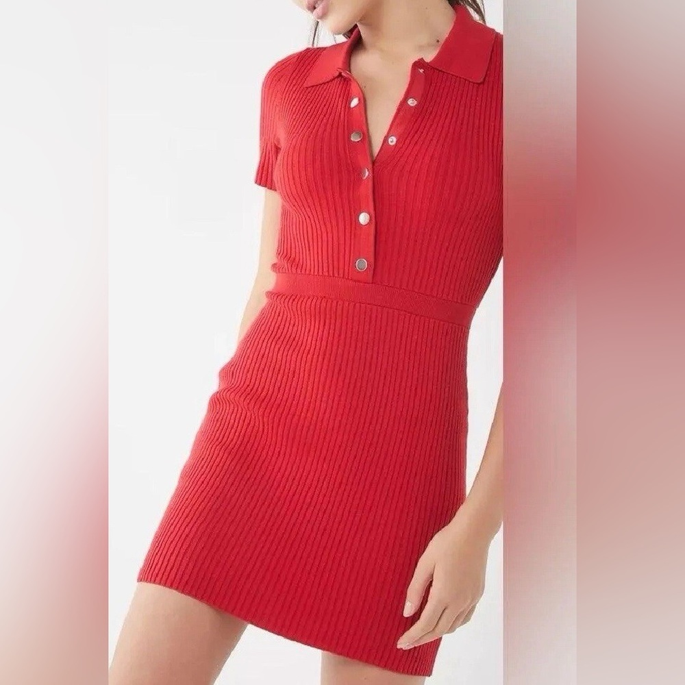 Urban Outfitters Red Ribbed Button-Up Dress
